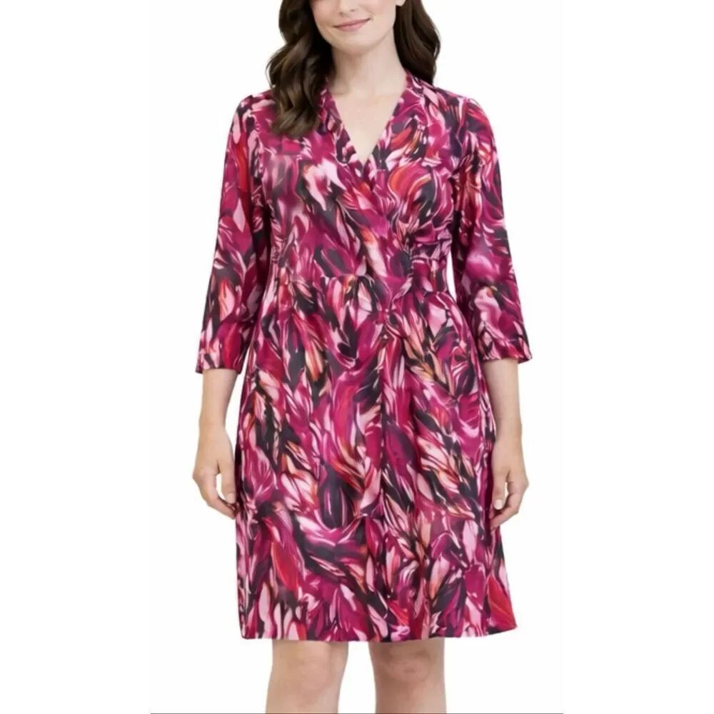 J. Jill collared faux wrap printed dress size m